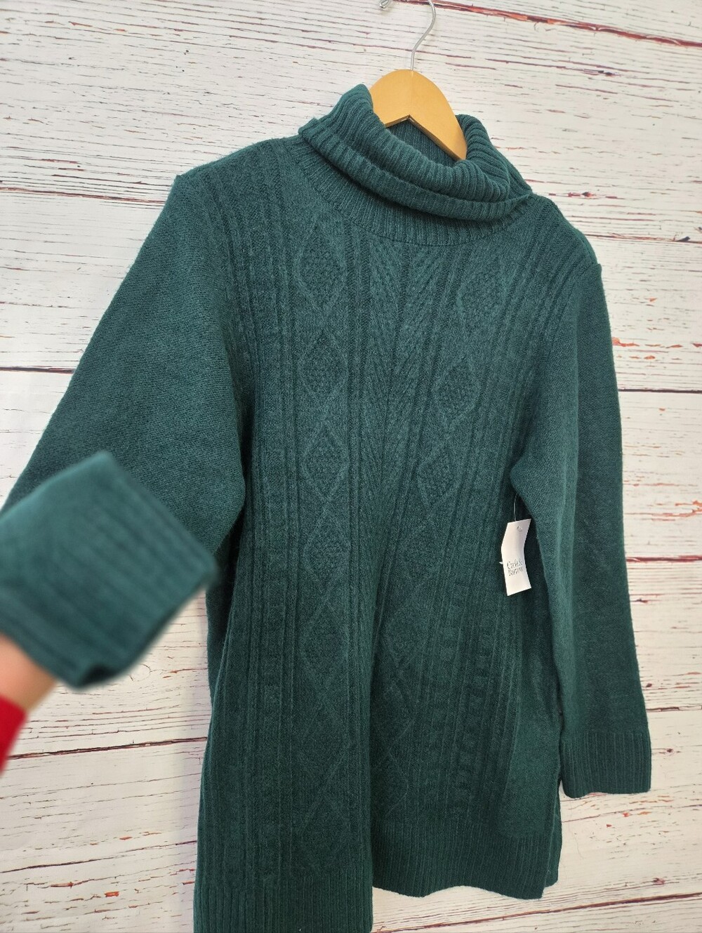 NWT Croft & Barrow Womens Turtleneck Sweater Green Cable Knit Soft Size L